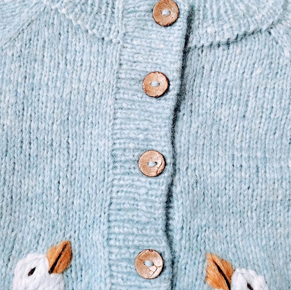 Boutique MumsHugsKnit Light Blue Handmade Cardigan with Goose Design - Picture 4 of 8